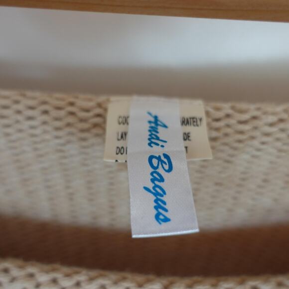 Andi Bagus Sweater Womens Small Beige Malibu Knit Jumper Cropped Distressed Top - Picture 8 of 9